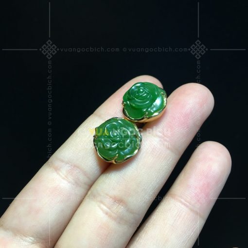 Bông Tai Hoa Mẫu Đơn Ngọc Bích Nephrite Jade (VNB-BT351-3)