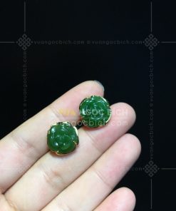 Bông Tai Hoa Mẫu Đơn Ngọc Bích Nephrite Jade (VNB-BT351-3)