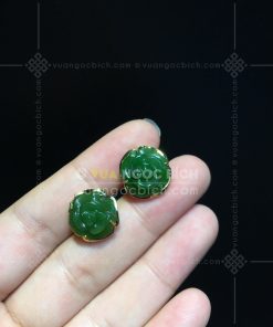 Bông Tai Hoa Mẫu Đơn Ngọc Bích Nephrite Jade (VNB-BT351-3)
