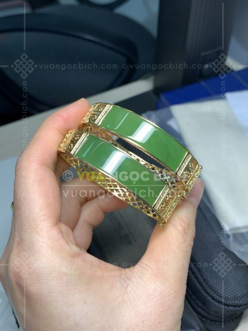 Lắc Cứng Vàng 18k Ngọc Bích Nephrite Jade (VNB-VT319)