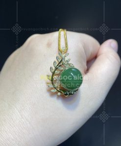 Mặt Dây Ngọc Bích Bi 14mm Kiểu Chiếc Lá (VNB-MD417)