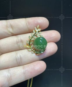 Mặt Dây Ngọc Bích Bi 14mm Kiểu Chiếc Lá (VNB-MD417)