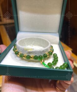 Vòng Tay Ngọc Bích 6mm VIP Mix Charm Vàng Tây (VNB-VT043-9)