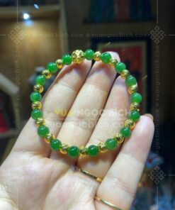 Vòng Tay Ngọc Bích 6mm VIP Mix Charm Vàng Tây (VNB-VT043-9)