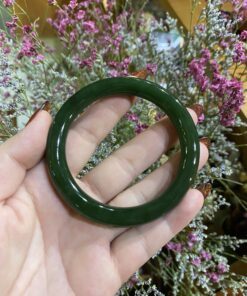 Vòng Tay Ngọc Bích Bản Đũa Liền Khối Màu Tối VIP - Ni 58 (VNB-VT350-1)