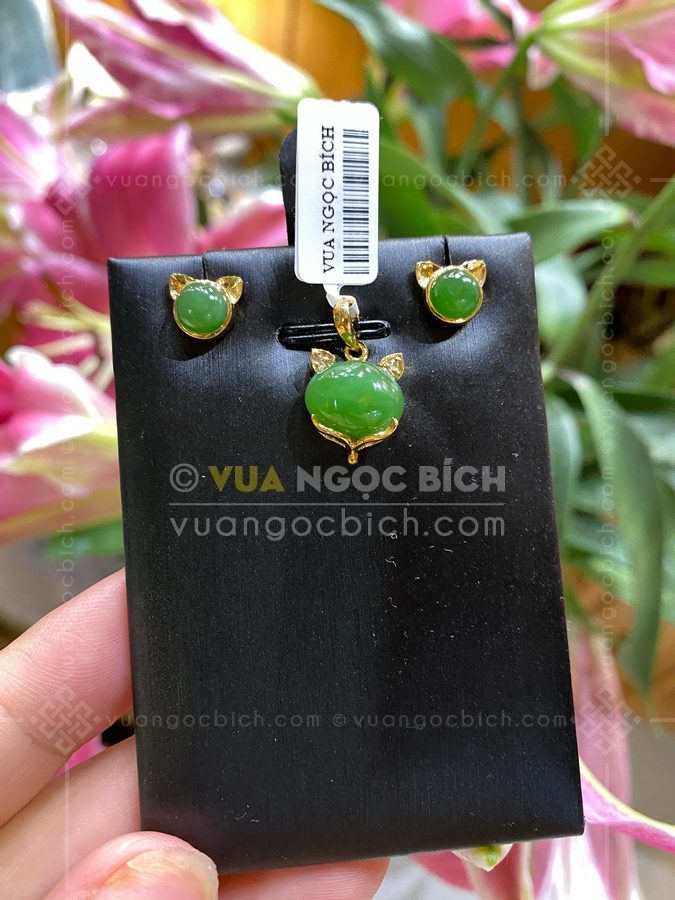 Bông Tai Ngọc Bích Hình Mèo Viền Đá Trắng (VNB-BT280) 16 Bông Tai Ngọc Bích Hình Mèo Viền Đá Trắng (VNB-BT280) 1