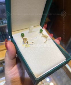 Bông Tai Vàng 18k Ngọc Bích Bi 6mm Kiểu Lá (VNB-BT340)