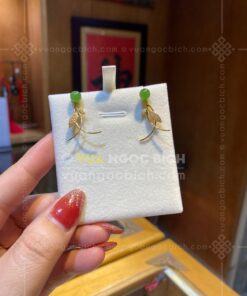 Bông Tai Vàng 18k Ngọc Bích Bi 6mm Kiểu Lá (VNB-BT340)