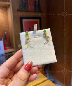 Bông Tai Vàng 18k Ngọc Bích Bi 6mm Kiểu Lá (VNB-BT340)