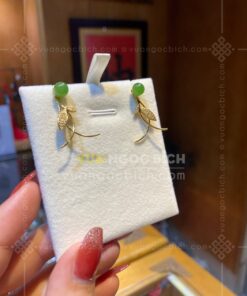 Bông Tai Vàng 18k Ngọc Bích Bi 6mm Kiểu Lá (VNB-BT340)