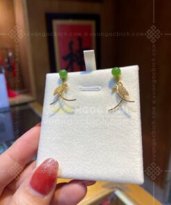 Bông Tai Vàng 18k Ngọc Bích Bi 6mm Kiểu Lá (VNB-BT340)