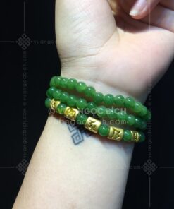 Chuỗi Vòng Tay Ngọc Bích 6mm Mix Bộ Chú Ommani Vàng 24k VIP (VNB-VT329-3)