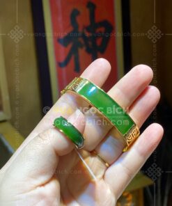 Lắc Tay Vàng 18k Ngọc Bích Bản Hoa Văn Mix Kim Cương Tự Nhiên (VNB-VT319-1)