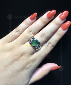 Nhẫn Vàng Trắng 14k Ngọc Bích Mắt Mèo (VNB-NN135)