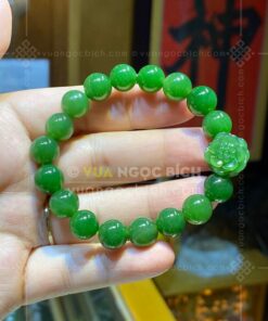Vòng Tay Ngọc Bích 10mm VIP Mix Hoa Sen Nở Ngọc Bích (VNB-VT050-6)