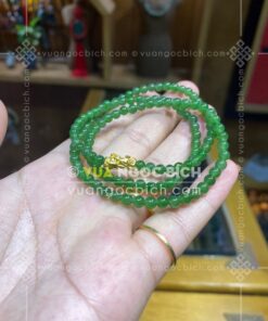 Vòng Tay Ngọc Bích 5mm Cuốn 3 Vòng Mix Tỳ Hưu Vàng 24k (VNB-VT328-1 12 Vòng Tay Ngọc Bích 5mm Cuốn 3 Vòng Mix Tỳ Hưu Vàng 24k (VNB-VT328-1