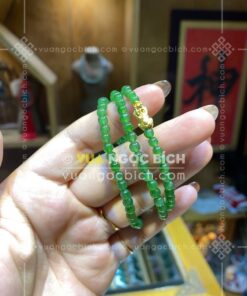 Vòng Tay Ngọc Bích 5mm Cuốn 3 Vòng Mix Tỳ Hưu Vàng 24k (VNB-VT328-1