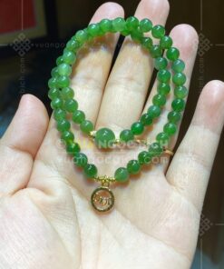 Vòng Tay Ngọc Bích 6mm Đẹp Mix Charm Vàng Tây 10k (VNB-VT043-7)