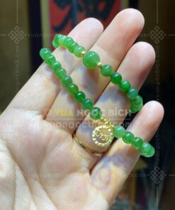 Vòng Tay Ngọc Bích 6mm Đẹp Mix Charm Vàng Tây 10k (VNB-VT043-7)