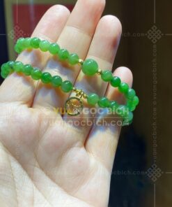 Vòng Tay Ngọc Bích 6mm Đẹp Mix Charm Vàng Tây 10k (VNB-VT043-7)