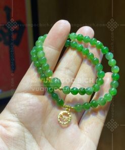 Vòng Tay Ngọc Bích 6mm Đẹp Mix Charm Vàng Tây 10k (VNB-VT043-7)