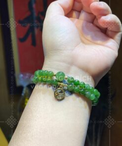 Vòng Tay Ngọc Bích 6mm Đẹp Mix Charm Vàng Tây 10k (VNB-VT043-7)