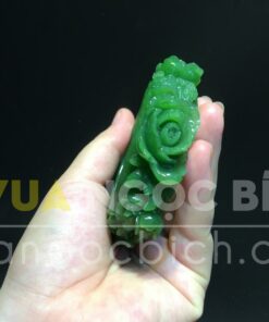 Vòng Tay Ngọc Bích Bản Liền Chạm Hoa Mẫu Đơn VIP (VNB-VT258)