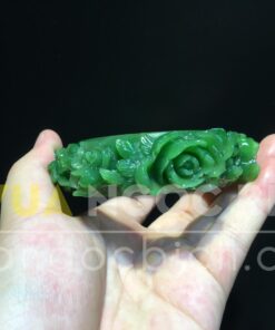 Vòng Tay Ngọc Bích Bản Liền Chạm Hoa Mẫu Đơn VIP (VNB-VT258)