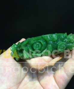 Vòng Tay Ngọc Bích Bản Liền Chạm Hoa Mẫu Đơn VIP (VNB-VT258)