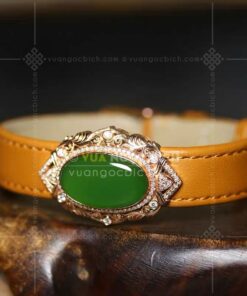 Vòng Tay Ngọc Bích Bọc Vàng Mix Dây Da (VNB-VT961) 14 Vòng Tay Ngọc Bích Bọc Vàng Mix Dây Da (VNB-VT961)
