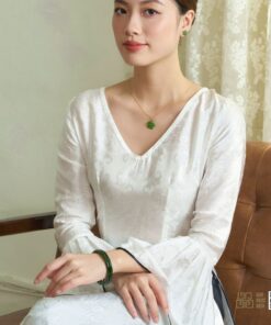 Mặt Dây Vàng 14k Hoa Mai Ngọc Bích (VNB-MD409-2)