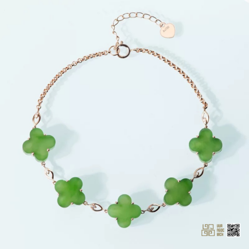 Vòng Tay Cỏ Bốn Lá Ngọc Bích Nephrite Jade (VNB-VT832)