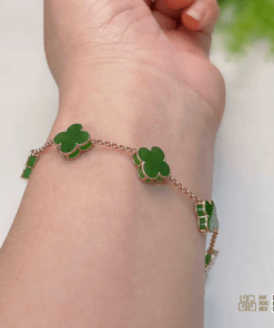 Vòng Tay Cỏ Bốn Lá Ngọc Bích Nephrite Jade (VNB-VT833)