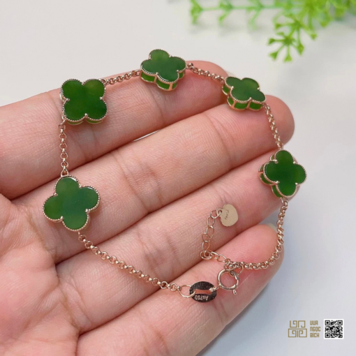 Vòng Tay Cỏ Bốn Lá Ngọc Bích Nephrite Jade (VNB-VT833)