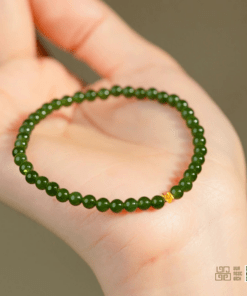 Vòng Tay Ngọc Bích Nephrite Jade 5mm Mix Charm Bạc Xi Vàng (VNB-VT838)