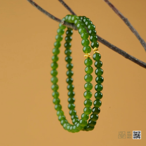 Vòng Tay Ngọc Bích Nephrite Jade 5mm Mix Charm Bạc Xi Vàng (VNB-VT838)