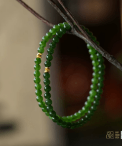 Vòng Tay Ngọc Bích Nephrite Jade 5mm Mix Charm Bạc Xi Vàng (VNB-VT838)