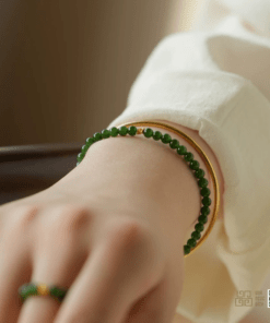 Vòng Tay Ngọc Bích Nephrite Jade 5mm Mix Charm Bạc Xi Vàng (VNB-VT838)