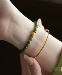 Vòng Tay Ngọc Bích Nephrite Jade 5mm Mix Charm Bạc Xi Vàng (VNB-VT839)