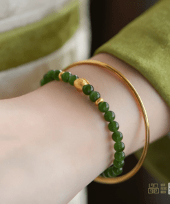 Vòng Tay Ngọc Bích Nephrite Jade 5mm Mix Charm Bạc Xi Vàng (VNB-VT839)