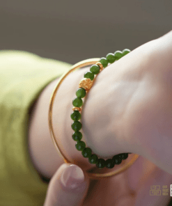 Vòng Tay Ngọc Bích Nephrite Jade 5mm Mix Charm Bạc Xi Vàng (VNB-VT839)