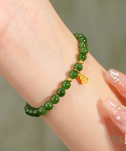 Vòng Tay Ngọc Bích Nephrite Jade 5mm Mix Charm Bạc Xi Vàng (VNB-VT839)